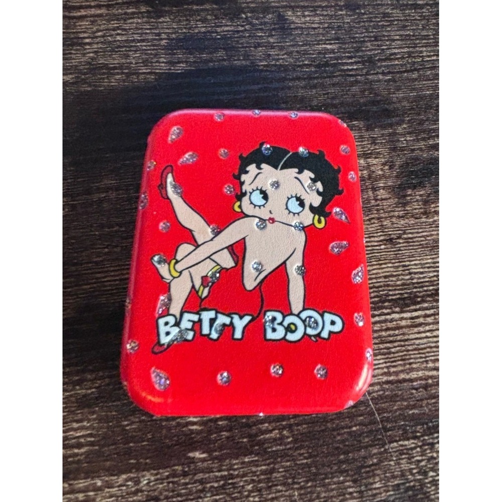 Betty Boop Red Rhinestone Folding Compact Travel Makeup Mirror Vintage Style‎